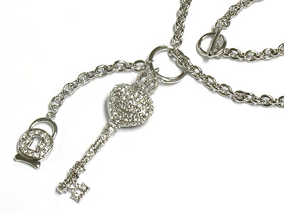 Designer inspired crystal key and lock necklace