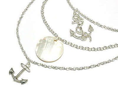 Nautical crystal anchor charm and shell  necklace