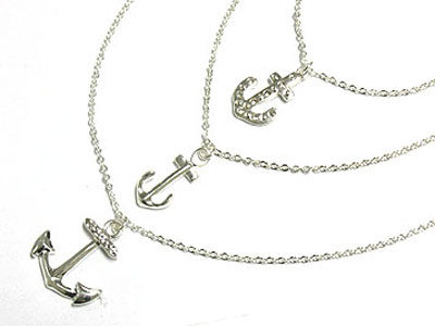 Nautical triple crystal anchor charm necklace