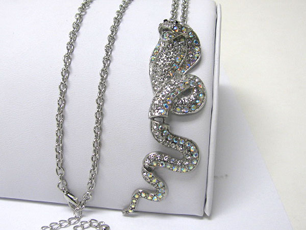 Crystal stud cobra snake long necklace