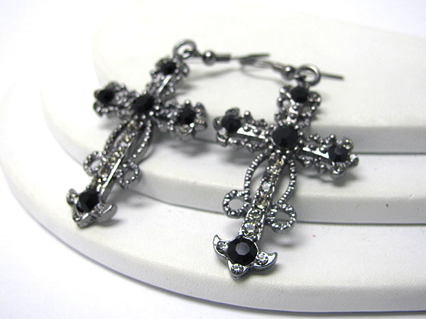 Crystal deco cross earring