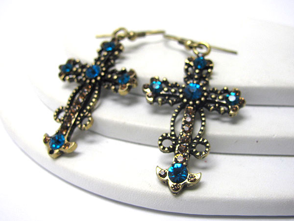 Crystal deco cross earring