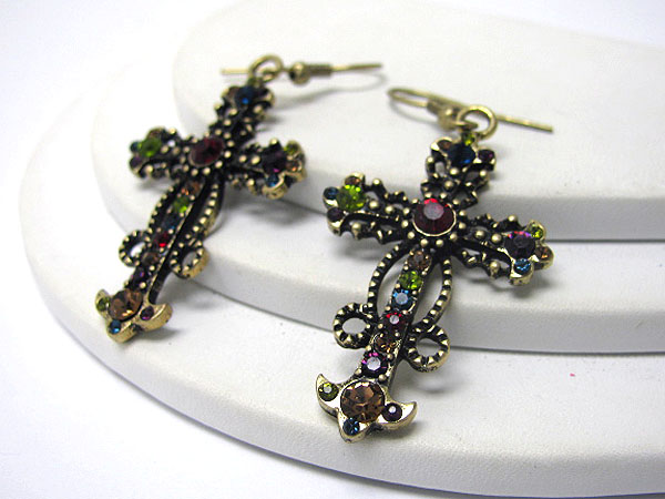 Crystal deco cross earring