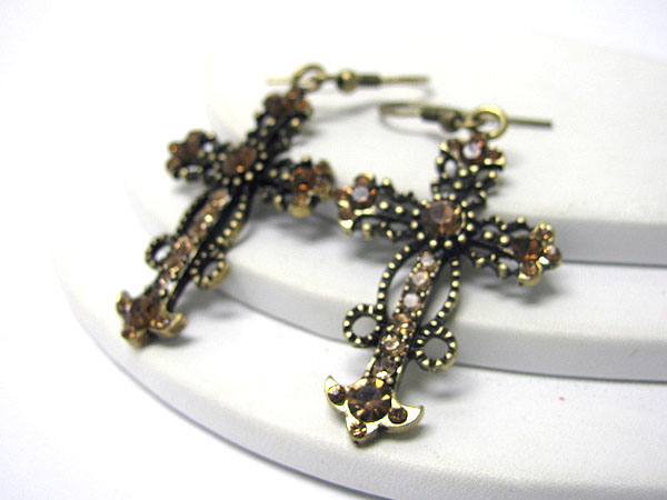 Crystal deco cross earring