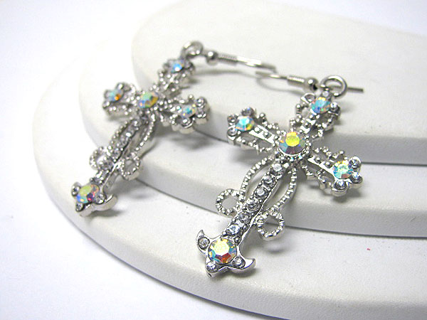 Crystal deco cross earring