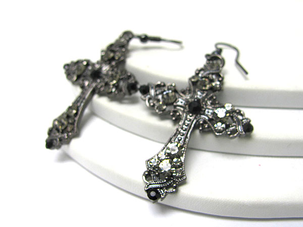 Crystal deco cross earring