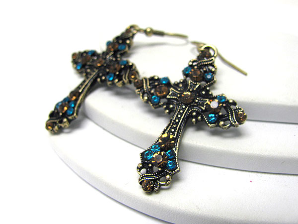 Crystal deco cross earring