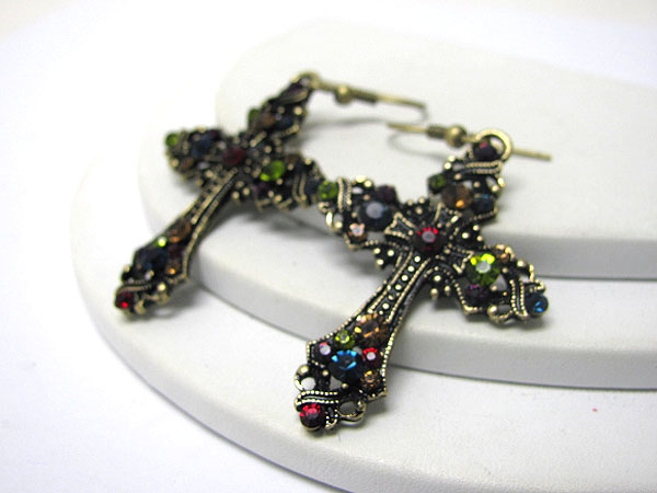 Crystal deco cross earring