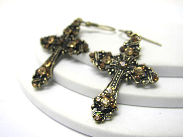 Crystal deco cross earring