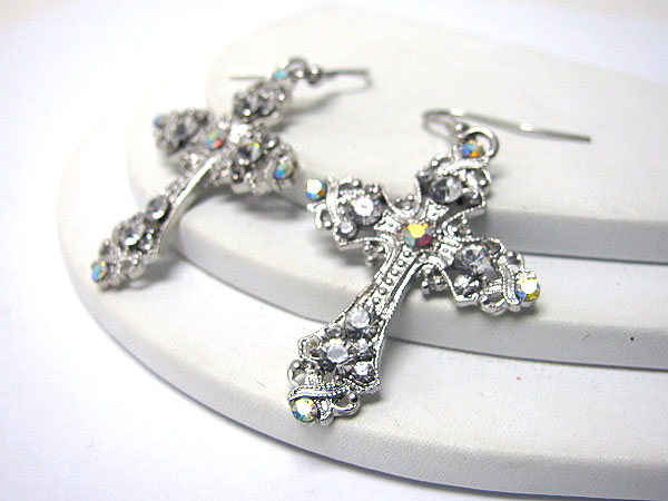 Crystal deco cross earring