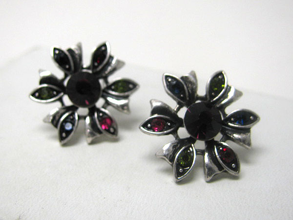 Crystal deco flower french clip earring