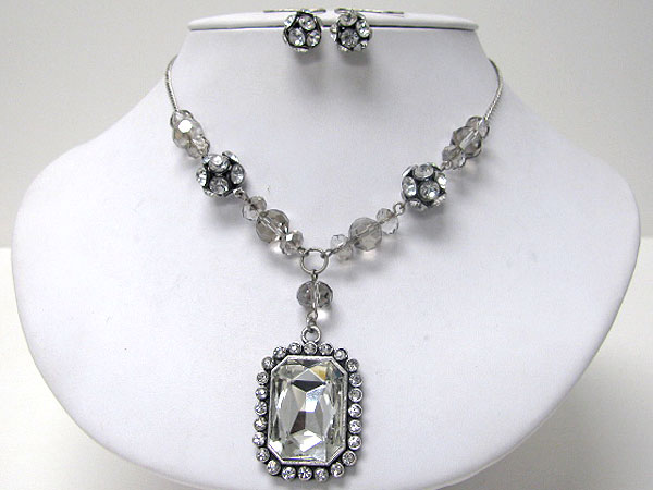 Large glass and crystal ball accent necklace earring set