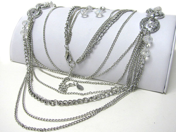 Multi layered metal chain long necklace earring set