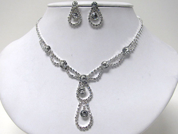 Tear drop and y shape rhinestone neckalce earring set