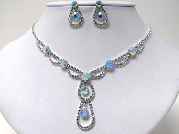 Tear drop and y shape rhinestone neckalce earring set