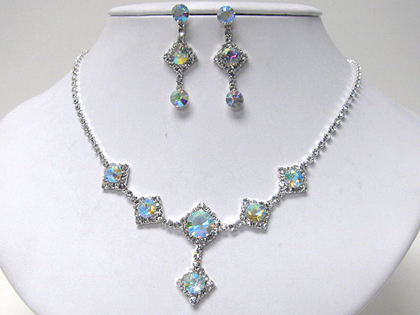 Crystal accent diamond and y shape rhinestone necklace earring set