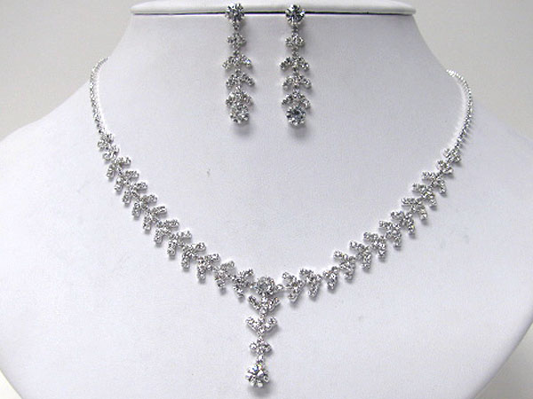 Leaf inspired and y shape rhinestone party necklace earring set