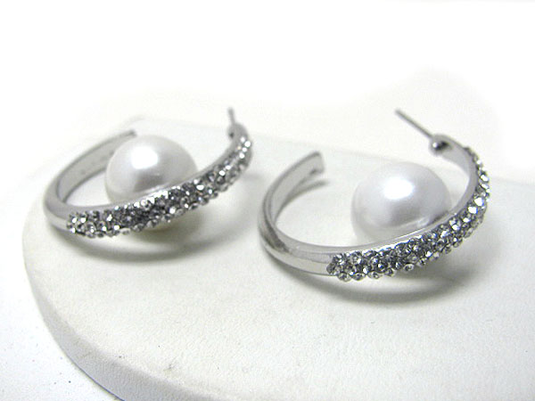 Crystal hoop and pearl inside earring - hoops