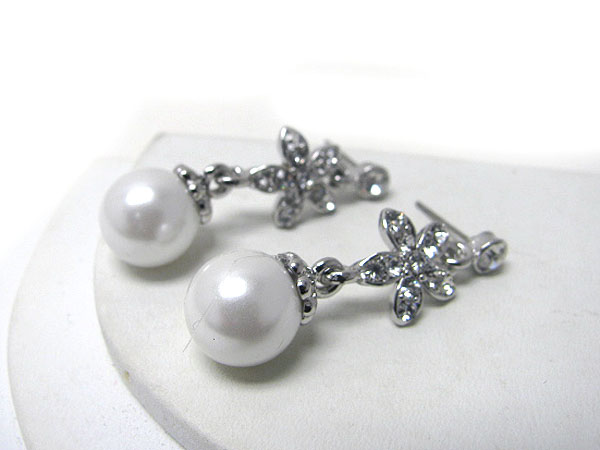 Crystal flower and pearl dangle earring