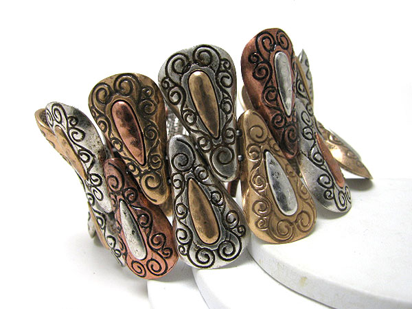 Multi tone metal casting stretch bracelet