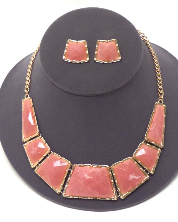 Facet acrylic stone linnk chocker style necklace earring set