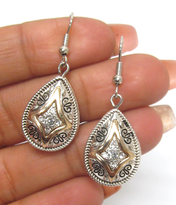 Teardrop textured metal fish hook earrings 