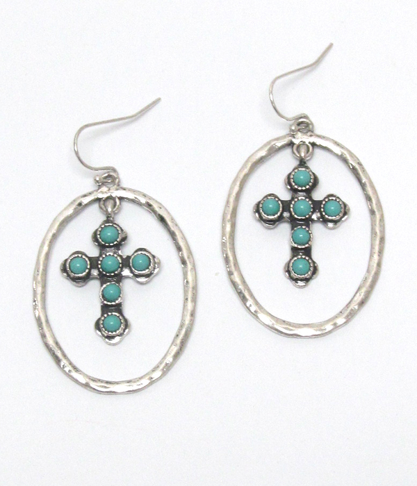 Handmade turquoise cross earring