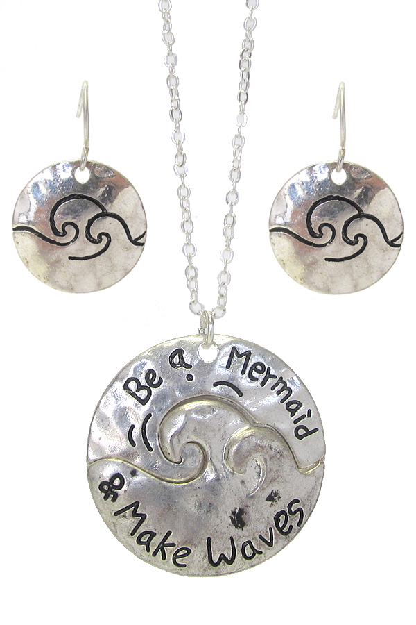 Sealife theme message pendant necklace set - be a mermaid & make waves