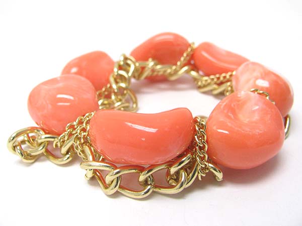 Metal chain and chunky acryl stone stretch bracelet