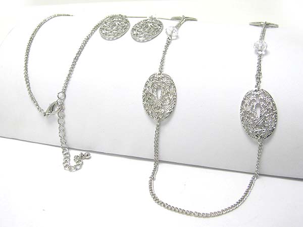 Metal filigree disk and chain link necklace earring set