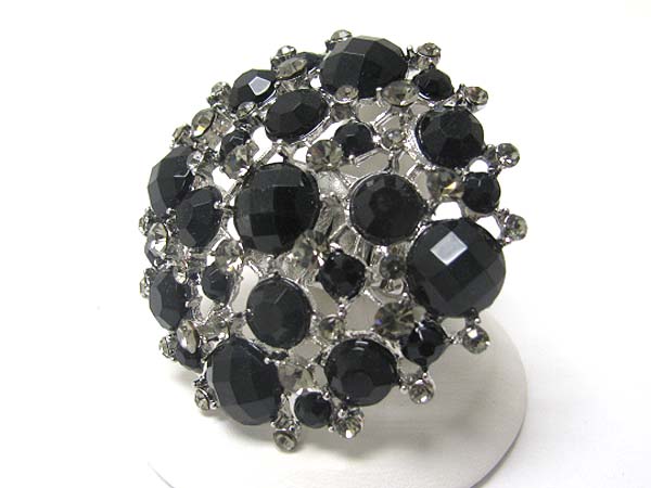 Crystal and metallic stone deco large round adjustable ring?