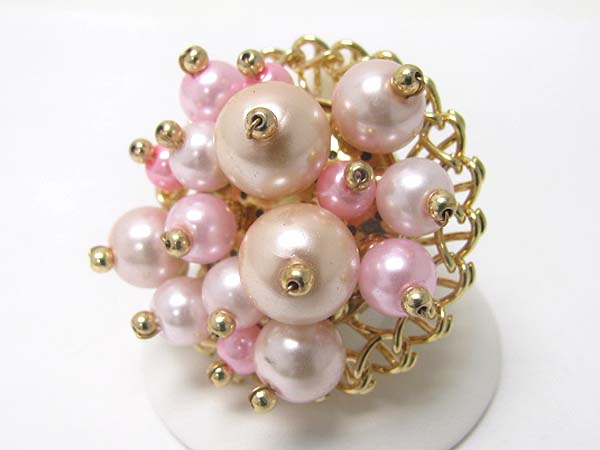 Multi pearl beads cluster round stretch ring