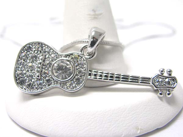 Made in korea whitegold plating crystal guitar pendant necklace