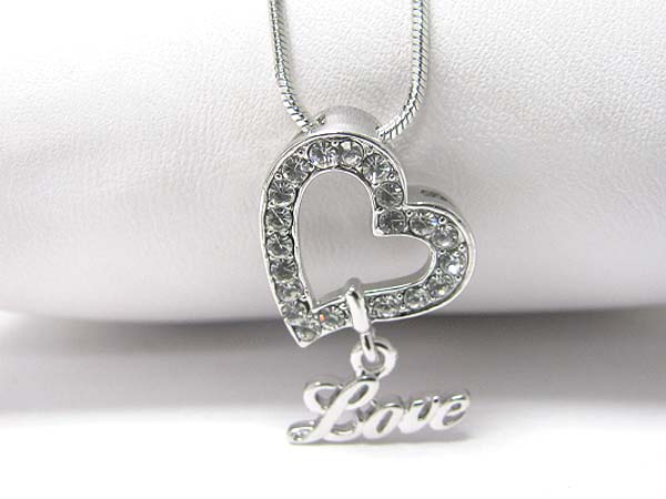 Made in korea whitegold plating love crystal heart pendant necklace