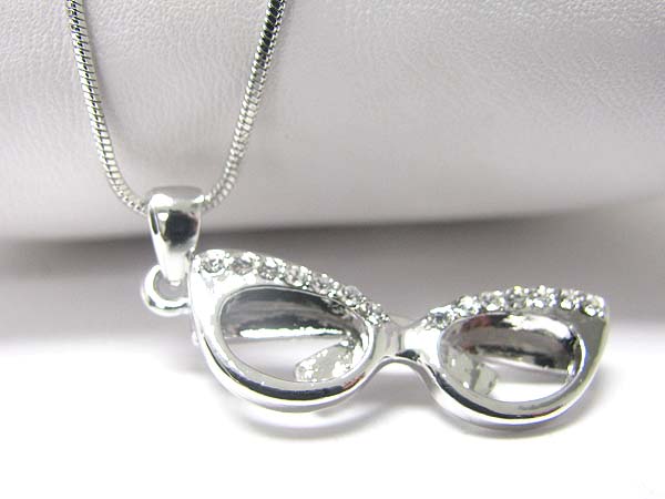 Made in korea whitegold plating crystal glasses pendant necklace