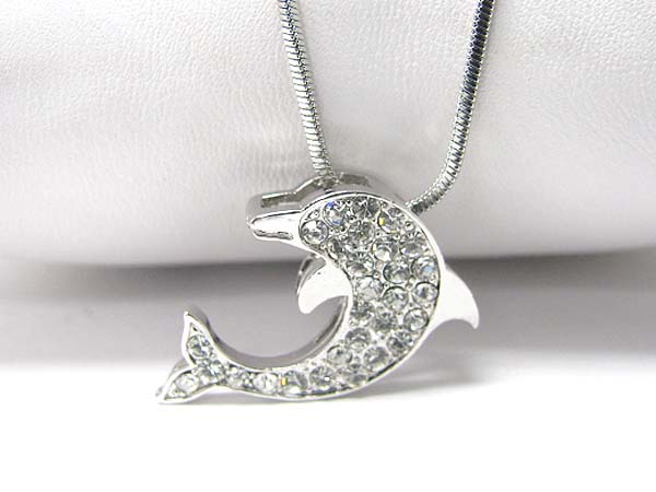 Made in korea whitegold plating crystal dolphin pendant necklace