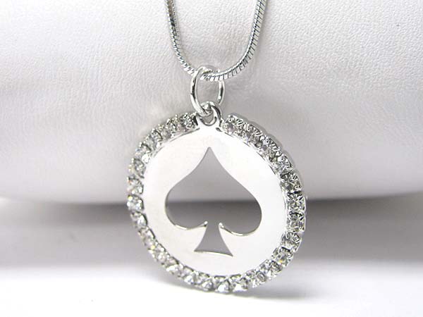 Made in korea whitegold plating crystal round spade pendant necklace