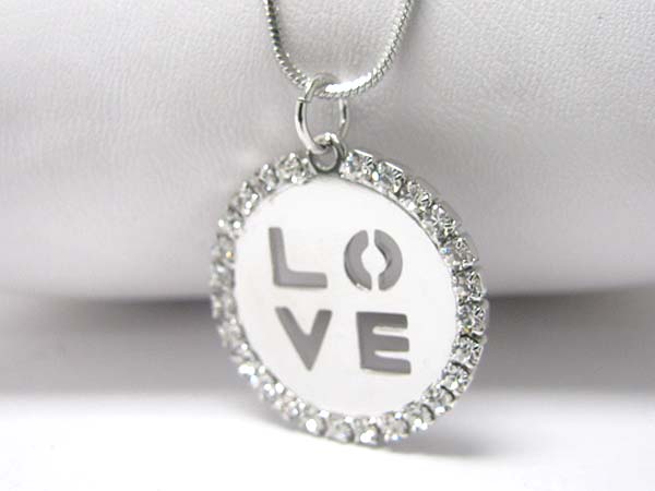 Made in korea whitegold plating crystal round love pendant necklace