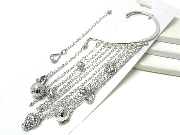 Multi chain drop metal and crystal fashion design earpiece