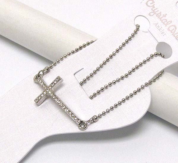 Crystal deco side cross anklet