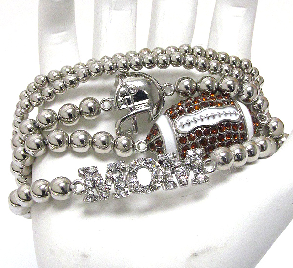 Crystal deco football mom stackable stretch bracelet