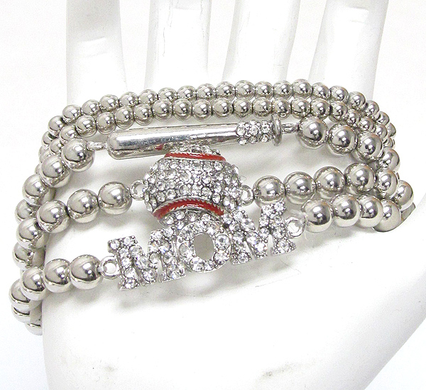 Crystal deco baseball mom stackable stretch bracelet