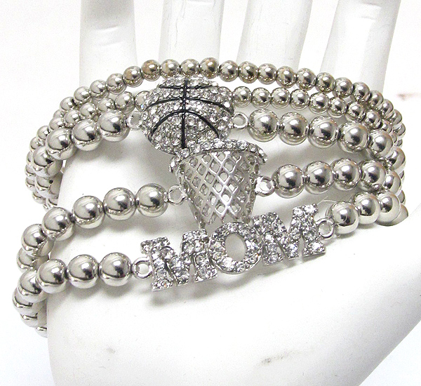 Crystal deco basketball mom stackable stretch bracelet