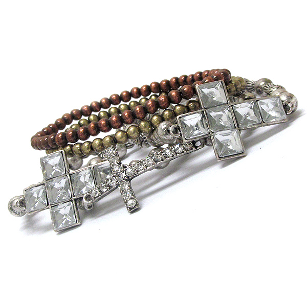 Multi crystal deco cross stackable stretch bracelet