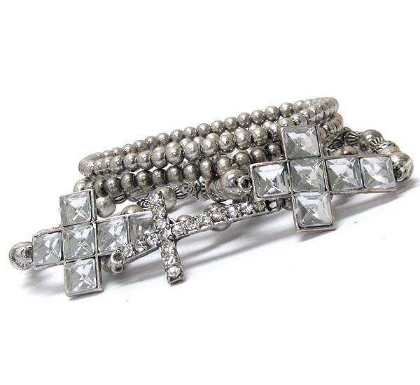 Multi crystal deco cross stackable stretch bracelet