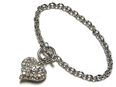 Crystal heart charm toggle bracelet