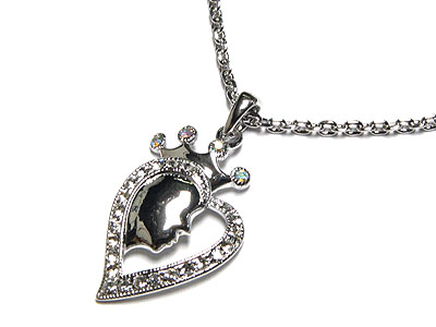 Crystal heart and queen face necklace