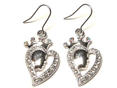 Crystal heart and queen face earring