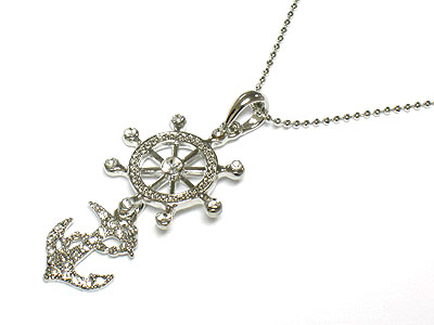 Nautical wheel and anchor necklace