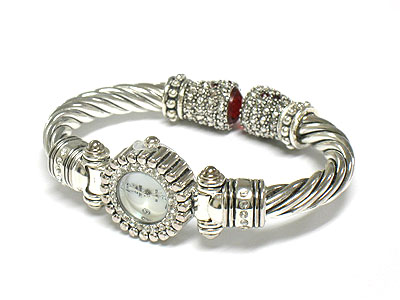 Yurman style cable bangle fashion watch - crystal end 